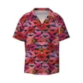 thumbnail image 2 of Lsque Red Lips Kissing print Men's Cuban Collar Short Sleeve Shirt Summer Beachwear Casual Button Down Fashionable Vacation Leisure Shirt-X-Large, 2 of 7