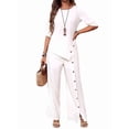 thumbnail image 3 of Women'S Asymmetric Hem Pants Set Elegant Fashion Casual Button Sleeve Shirt Loose Two Piece Outfit White S, 3 of 7