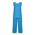 thumbnail image 5 of Lindreshi Womens 2 Piece Outfit Summer Women's Solid Crewneck Sleeveless Pullover Shirt Tops + Pants Trousers Set, 5 of 8