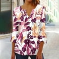 thumbnail image 2 of Pompotops Chemises Tuniques Imprimées Florales à Manches 3/4 Décontractées Col en V pour Femmes Chemises Basiques d'Été Blouse Plissée en Liquidation, 2 of 5