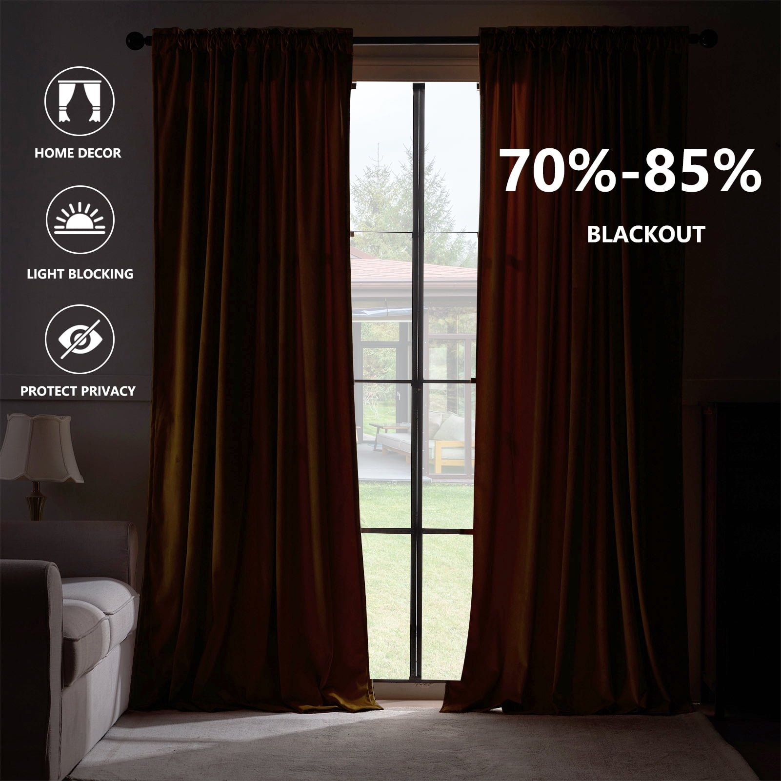 Jainmy Mustard Yellow Velvet Curtains 90 Inch Long for Living Room Bedroom Luxury Room Darkening Blackout Thermal Insulated Back Tab Drapes,52"x90", 2 Panels