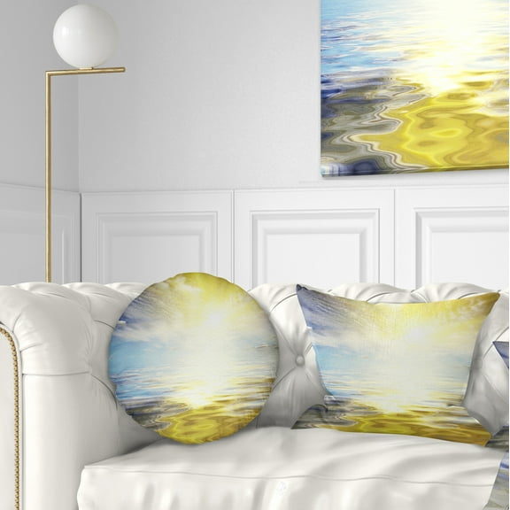 Designart Wavy View of Sea in Yellow Blue - Seashore Throw Pillow - 12x20
