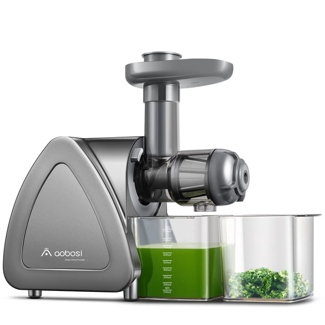 Máquina exprimidora, exprimidor de masticación lenta Aobosi, máquinas exprimidoras de prensado en frío con función inversa, motor silencioso, alto rendimiento de jugo con jarra de jugo y cepillo para