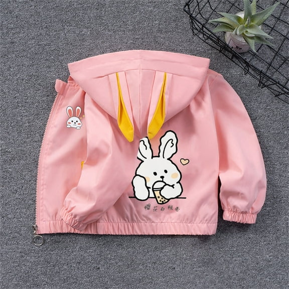 CPNG Baby Girls Boys Waterproof Windbreaker Zip up Hooded Jackets Tops Outwear with Pockets Toddler Kids Lightweight Cute Bunny Ear Sweatshirt Rain Jacket Fall Coat