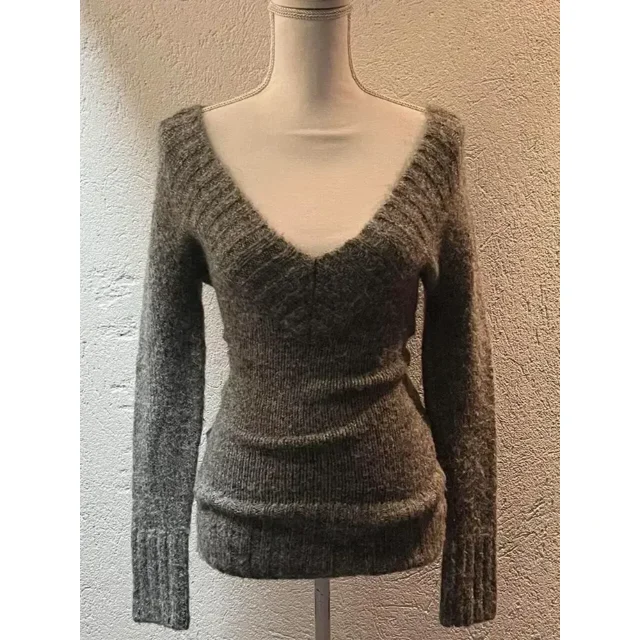 Suéteres de punto con cuello en V vintage de moda para mujer, suéteres nuevos de principios de otoño 2024 para mujer, suéteres de manga larga ajustados grunge Y2k