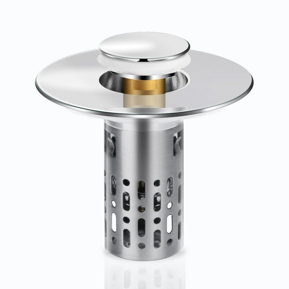 Bathroom Sink Drain Strainer Stainless Steel,  Pop up Bathroom Sink Stopper with Removable Basket Hair Catcher, Sink Plug for 1.1 to 2.36 inch Drain Hole