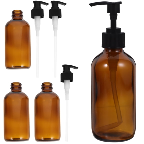 FRCOLOR 4pcs Glass Pump Bottle for Travel and Home Use with Longer Straw Design 250ml Light Brown
