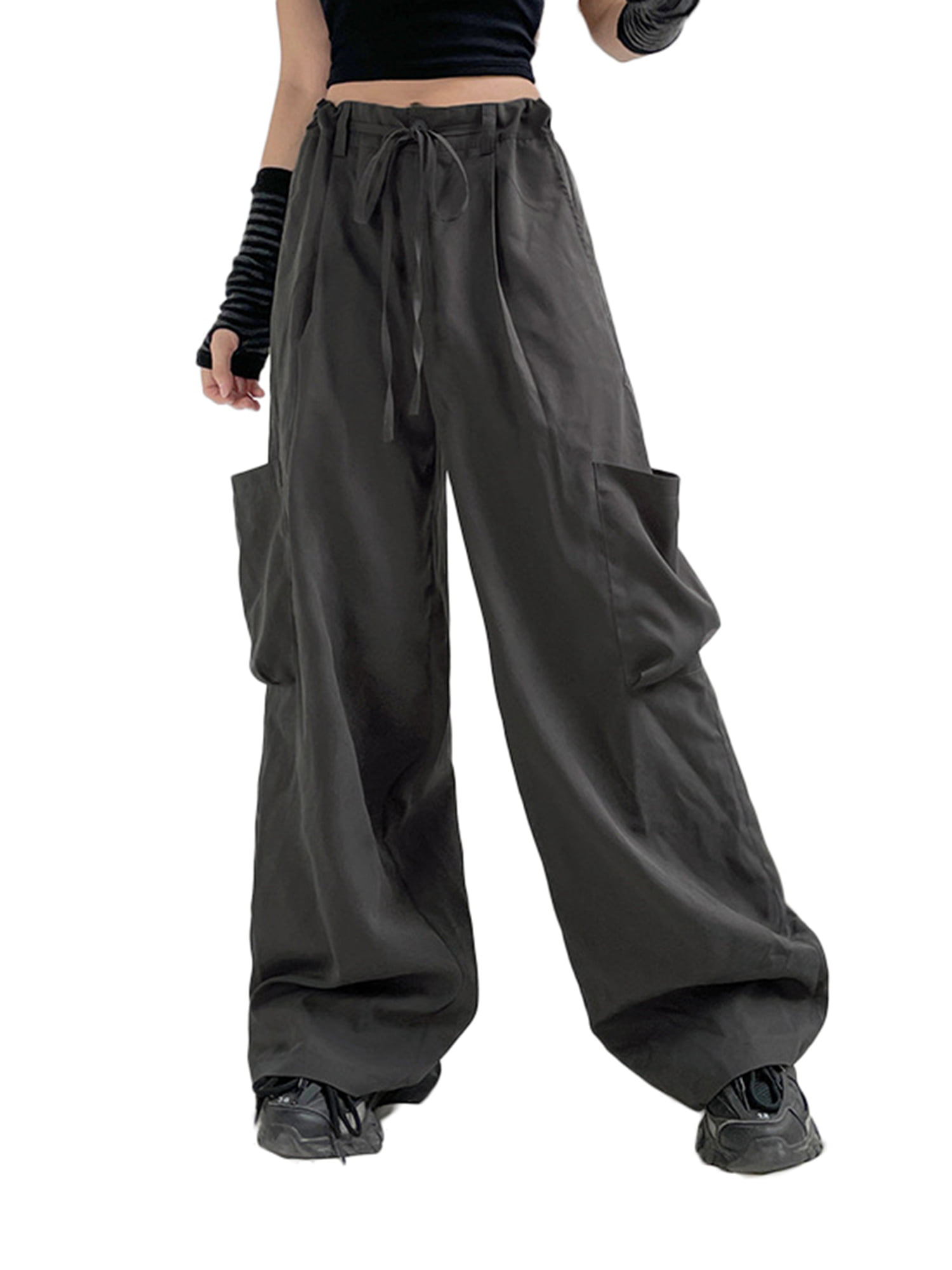 Huakaishijie Women Joggers Goth Y2K Baggy Pants Outdoor Cargo Pants Punk  Streetwear Trousers 