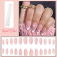 thumbnail image 2 of Uñas postizas francesas, 24 piezas de uñas postizas con punta francesa, diseño de almendra de longitud media, uñas postizas blancas con patrón de corazón rosa, 2 of 3