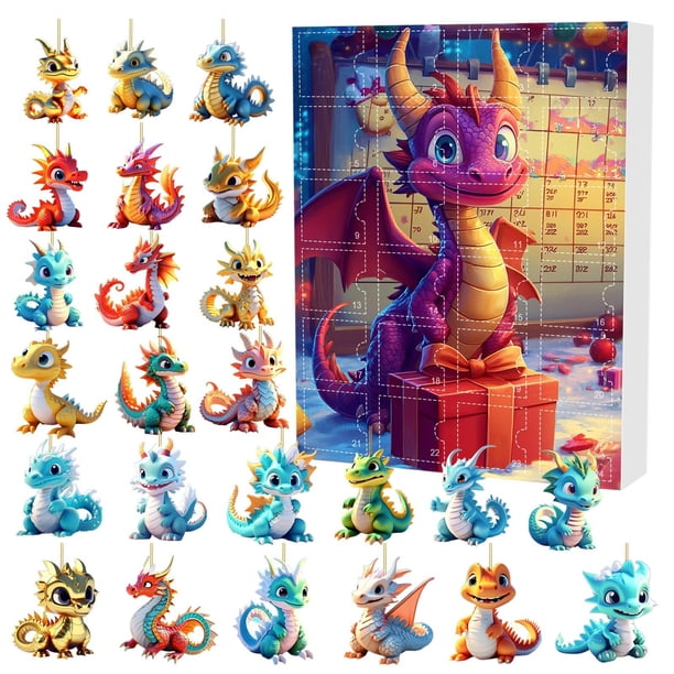 Calendario de Adviento Navideño | Diseño de Dinosaurios | Material Plástico | Adornos para Árbol | Decoraciones Adorables | Calendario de 24 Días | Regalo Navideño | Decoración para El Hogar | Colgan