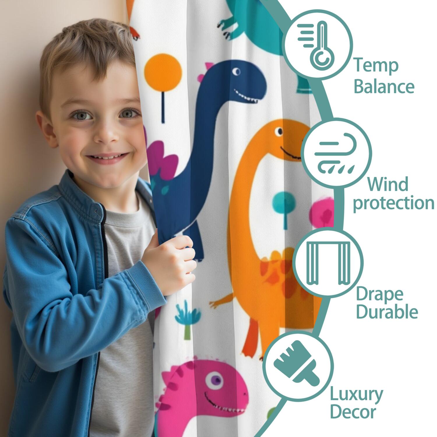 Blackout Kids Curtains,Cute Dinosaur Pattern Childrens Insulated Curtains Set Of 2,Bedroom Essentials,Toddler Room Decor 52x84in(132x213cm)
