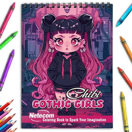 Netecom Chibi Gothic Girls Coloring Book for Adults Spiral Bound Soft Cover