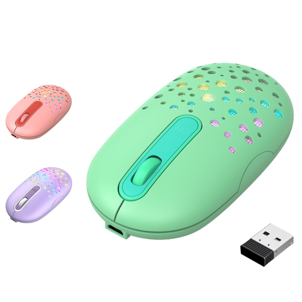 LED Wireless Mouse, Rechargeable Slim Silent Mouse 2.4G Portable Mobile Optical Office Mouse with USB Receiver, 3 Adjustable DPI for Notebook, PC, Laptop, Computer, Desktop (Green)