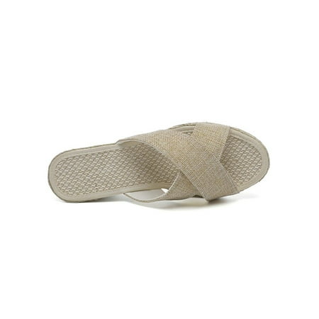 

Rotosw Womens Slides Slip On Sandals Beach Espadrilles Ladies Slide Slippers Non-Slip Summer Casual Shoes Beige 8.5