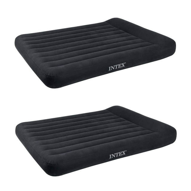 Intex Queen Classic Pillow Rest Airbed Air Mattress with Built-In Pump (2 Pack)