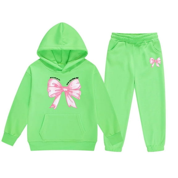 Gaexia Girls Outfits Set Winter Hoodie And Joggers Comfy Casual Kids Clothes With Stylish Print for Toddler To Teen