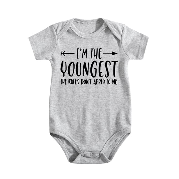 1-Piece Baby Bodysuit - Youngest Oldest Twin Theme, Cute Unisex Newborn One-Piece Outfit Light Gray-style 0-3M