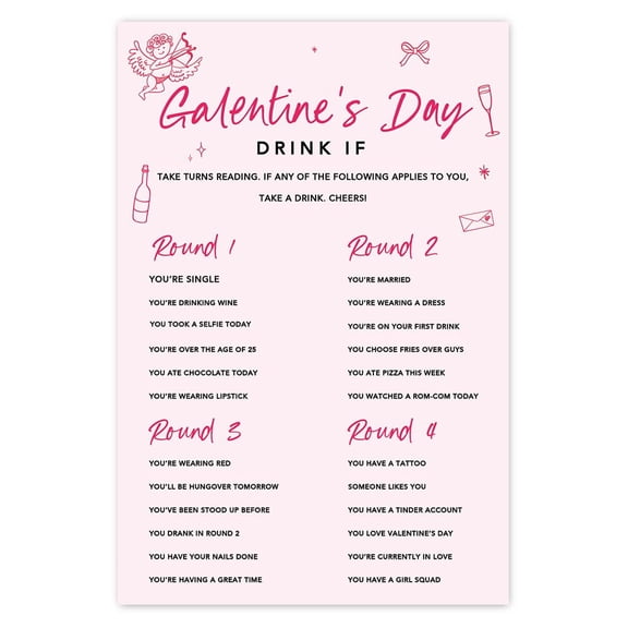 Koyal Wholesale 4"x6" Galentines Day Games for Women, Cute Pink Bows & Cupid – 24-Pack
