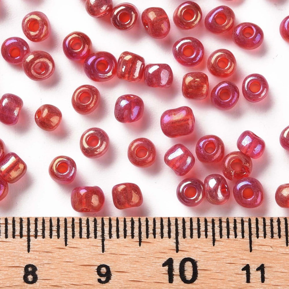 1Pound Round Glass Seed Beads Transparent Colours Rainbow Round Red 4mm