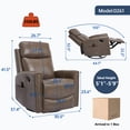 thumbnail image 2 of Genuine Leather Manual Recliner Chair, Swivel Rocking Recliner Chair with Heating and Massage for the Elderly, Ergonomic Lounge Single Sofa Seat, Camel, 2 of 6