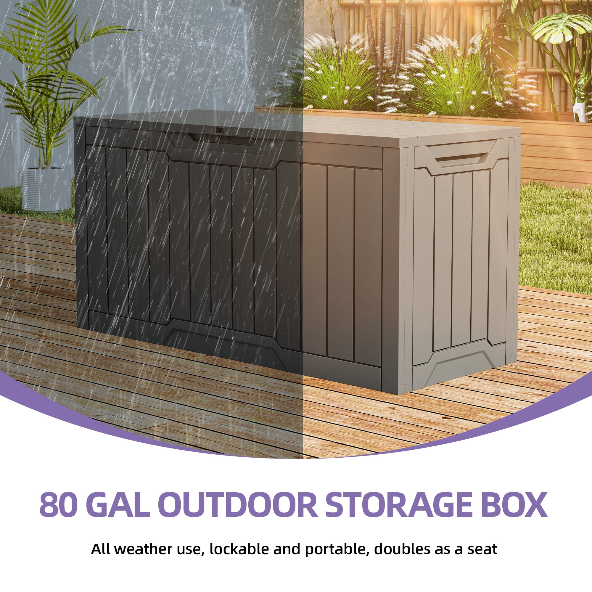 Uforic 80 Gallon Outdoor Resin Deck Box, Weather Resistant & Lockable Storage Container for Indoor Outdoor Patio, Garden, and Home Essentials,Light Brown