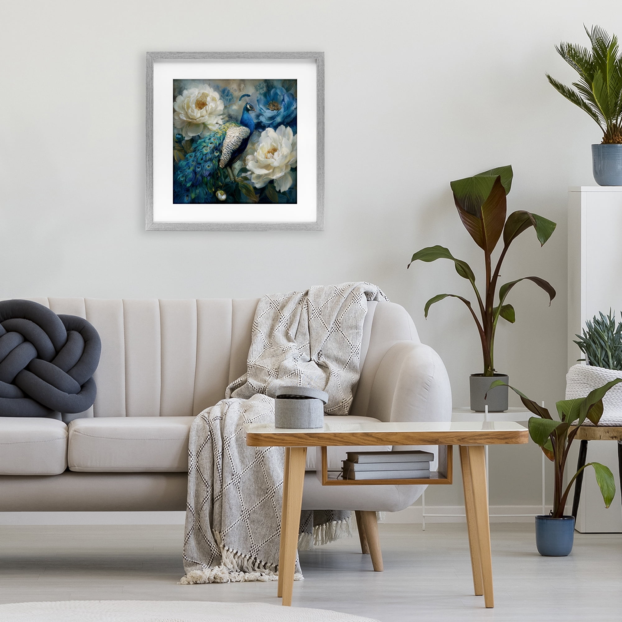 Stupell Industries Pretty Peony Peacock Gray Framed Print Under Glass, design by Tina LeCour