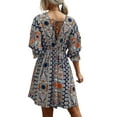 thumbnail image 4 of hirigin Women's Casual Dress, V-Neck Half Sleeve Boho Style Printed Elastic Waist Big Hem Dresses, 4 of 5