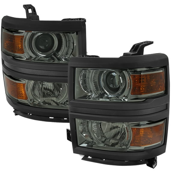Projector Headlights w/ Black Trim (Chrome Housing/Light Smoke Lens) Made for and Compatible with 2014-2015 Chevrolet Silverado 1500
