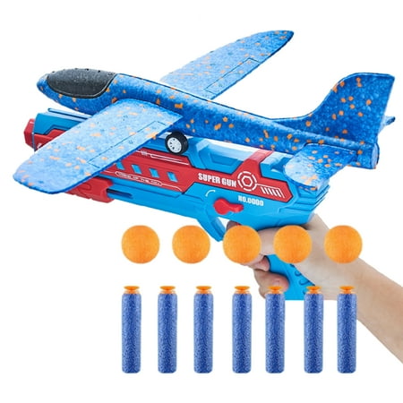 

Airplane Launcher Toys Catapult Plane Toy Plane Toy for Kids One-Click Ejection Model Foam Airplane Shooting Game with A Large Airplane 7+5 Soft Bullets Indoor & Outdoor Games Toy for Kids
