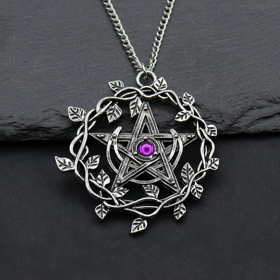Rattan Leaves Pentagram Pendant Necklace For Women Men Vintage Pagan Wiccan Witch Charm Statement Necklace Jewelry