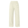 thumbnail image 5 of Women's Soft Cotton Loose Straight Leg Pants with Elastic Waist, Casual Wide Leg Trousers with Side Pockets, Tummy Control, Summer Breathable, Work Lounge | TruHer,Beige M, 5 of 8