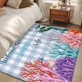 thumbnail image 4 of Watercolor Coral Area Rugs 2.7'x5', Small Throw Rugs for Kitchen Bedroom, Summer Ocean Marine Seaweed Shell Blue Plaid Indoor Outdoor Rug Non-Slip Low Pile Carpet Runner Reversible Floor Mats, 4 of 8