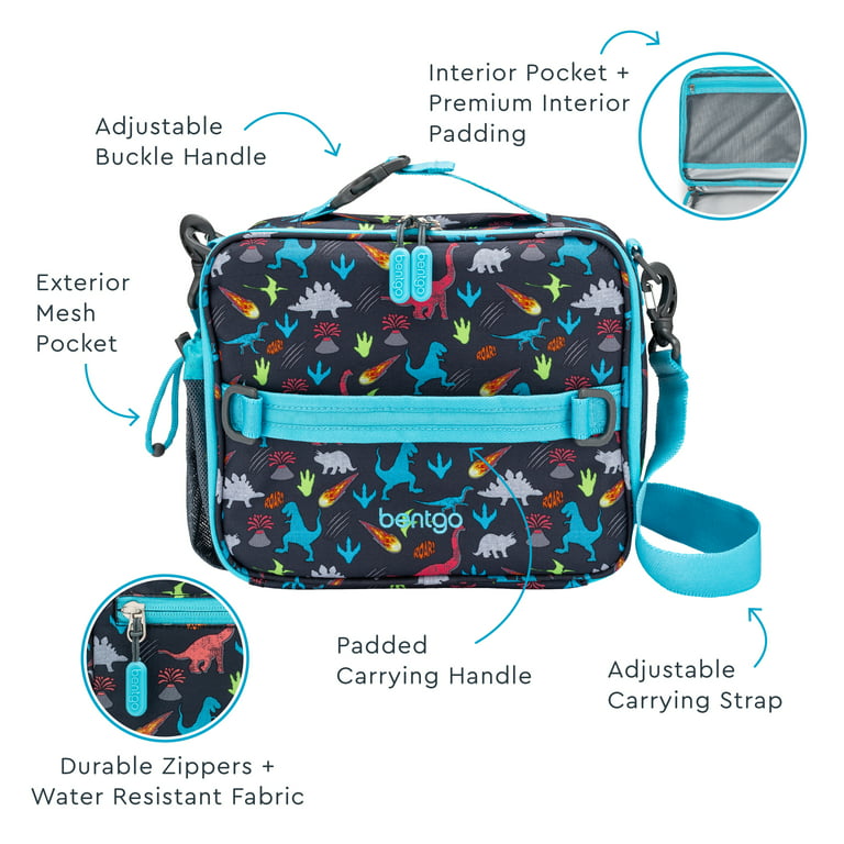  Bentgo® Kids Lunch Bag - Durable, Double Insulated,  Water-Resistant Fabric, Interior & Exterior Zippered Pockets, Water Bottle  Holder - Ideal for Children 3+ (Dinosaur): Home & Kitchen
