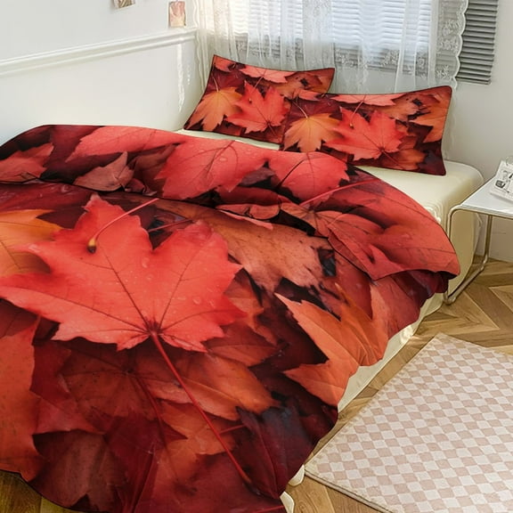 Autumn Yellow Maple Leaves 3D Duvet Cover Set Quilt Cover Theme of for Bedroom Decoration
