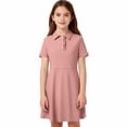 thumbnail image 6 of Fesfesfes Girls Short Sleeve Dress Collared Button Front Casual A-Line Summer Outfit with Pockets for School Daily Wear Ages 5-15 Years, 6 of 9