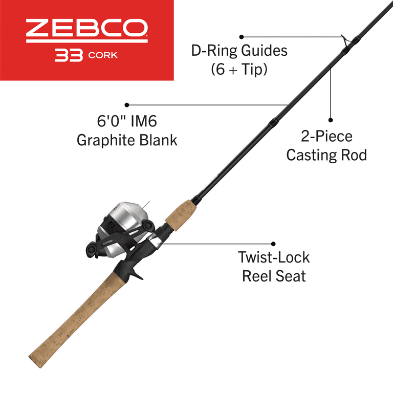 Zebco 33 Cork Spincast Reel and Fishing Rod Combo, Pre-Spooled 10