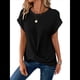 thumbnail image 3 of Camisetas para Mujer, Camisetas Informales con Mangas Murciélago Lisas y Dobladillo Cruzado, Camisetas Ajustadas A Negro XS, 3 of 8