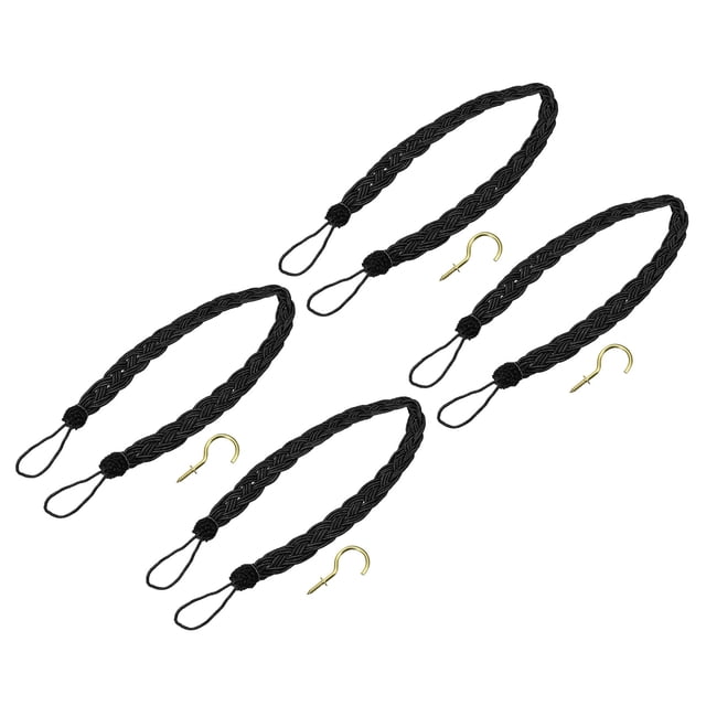 Sujetadores de cortina trenzados Uxcell, soportes decorativos de cuerda con ganchos de metal, negro, 4 piezas