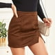 thumbnail image 3 of Minifalda de mujer de cintura alta de ante sintético estampado lateral dividido bodycon corto una línea marrón M, 3 of 6