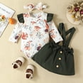 thumbnail image 3 of TFEOQRY Baby Girls Cotton Bodysuit Set Long Sleeve Cute Printed Bodysuit with Hairband and Suspender Dress Set Olive Green, 3 of 3