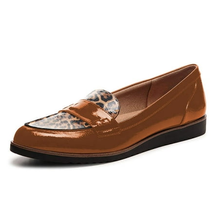 YDN Women Comfort Slip On Round Closed Toe Flats Loafers Round Toe Low Heel Slide Dress Pump Office Walking Shoes Size 9.5 Brown