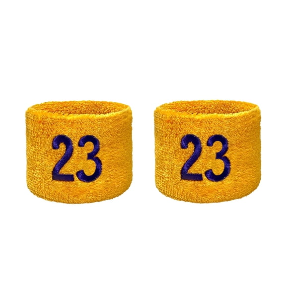 COUVER Basketball Star Golden Yellow Wristband with Laker Purple Number 23, 2.5 Inch, 1 Pair