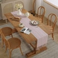 thumbnail image 3 of XINQIHANG Farmhouse Table Runner Rustic Style 13\u201c x 72\u201d, Braided Striped Linen Fall Table Runner 72 Inches Long with Tassels for Dining Room Kitchen Reading Dresser Décor,Pink, 3 of 6