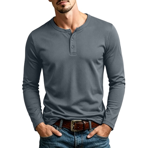 Men's Long Sleeve Henley Shirts Lightweight 3-Button Fashion Casual T-Shirts Quick Dry Soft Basic Pullover Tops