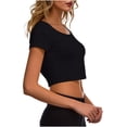thumbnail image 4 of VSSSJ Crop Tops pour Femmes Manches Courtes Col Rond Extensible Chemise Décontractée Ajustée Solide Confortable Été Basique T-Shirts Courts Noirs Taille Unique, 4 of 5