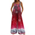 thumbnail image 6 of Women's Christmas Print Wide Leg Overalls - Strapless Tank With Pockets Casual Solid Color Onesie, Dark Red Size L, 6 of 7