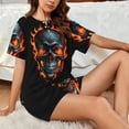 thumbnail image 6 of Womens Pajama Sets With Pocket, Flame Metal Skull Lounge Sets Short Sleeve Sleepwear PJ Sets for Women, 6 of 6