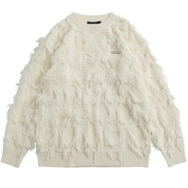 Suéter de punto para hombre con diseño de flecos americanos, jersey de invierno 2024, jersey de calle vintage, suéter de punto estilo hip hop Harajuku para hombre