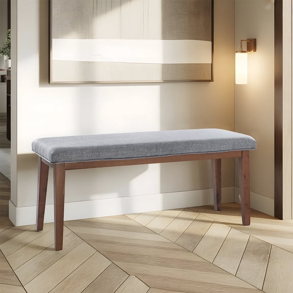 L'AGRATY Upholstered Bench for End of Bed, 42.5'' Entryway Bench for Living Room, Bedroom Bench with Solid Wood Leg for Living Room Bedroom,Indoor and Hallway (Bench, Grey)