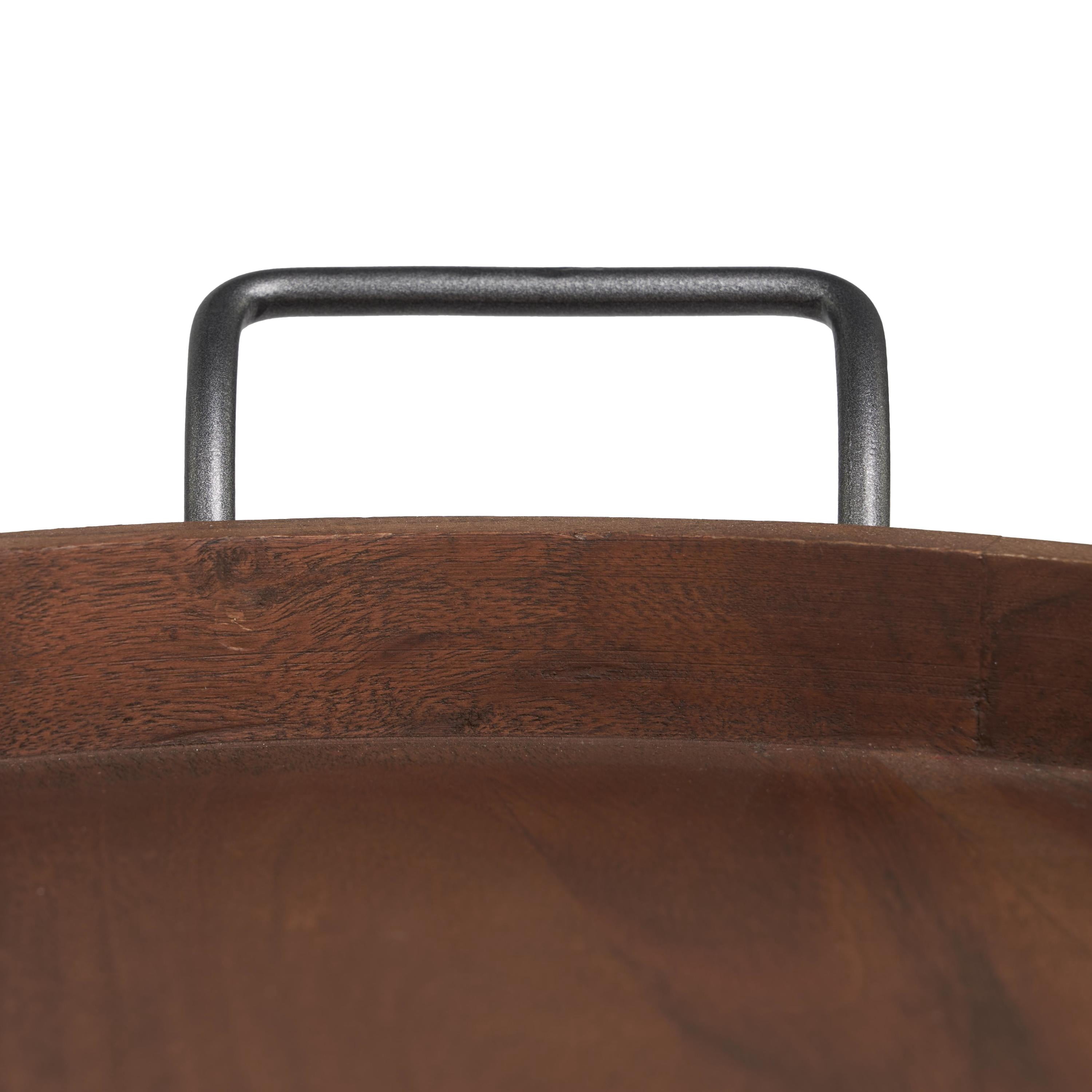 DecMode 22", 19", 18"W Brown Wood Nesting Tray with Black Metal Handles, 3-Pieces